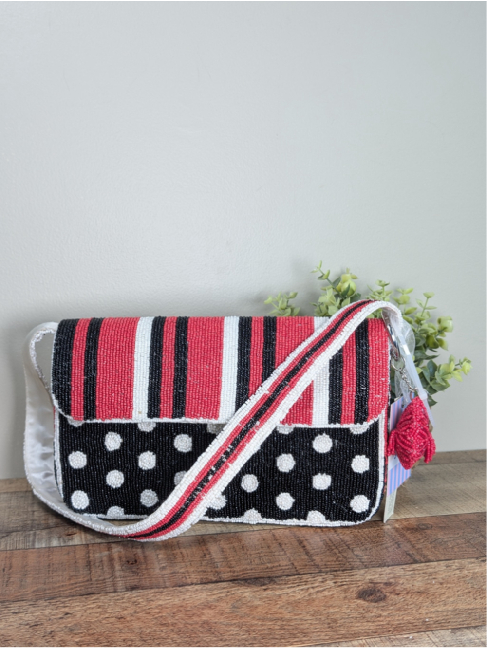 NEW Viral Beaded Stripe Flap Shoulder Bag Handbag Polka Dot TikTok Instagram
